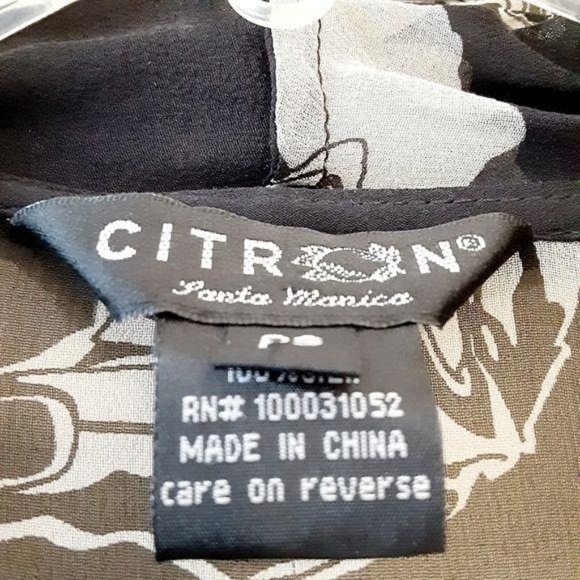 Citron Sz S Silk Butterfly Print Open Short Sheer Duster Dressy Office Cruise - Picture 4 of 7